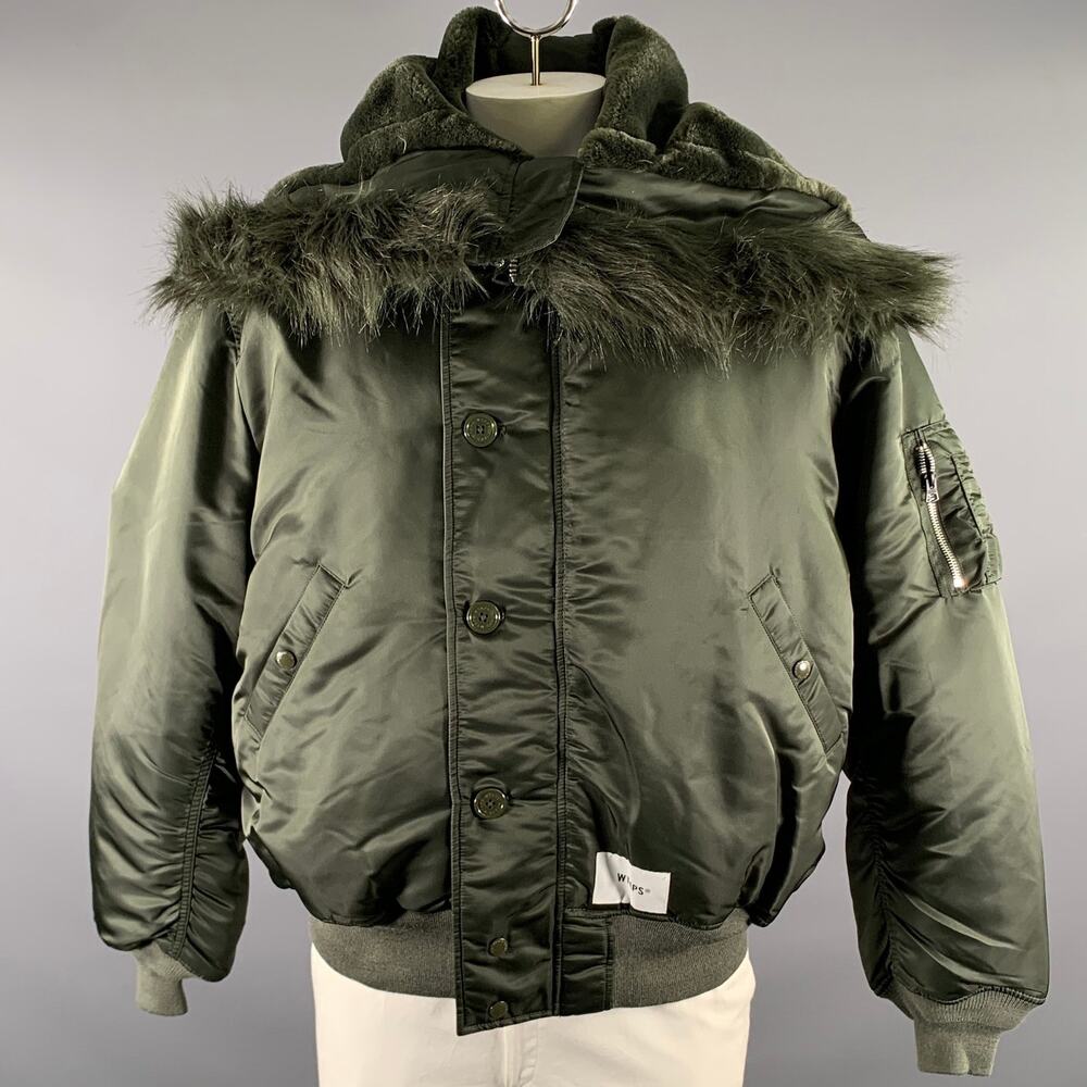WTAPS Size XL Green Hooded Bomber Coat
